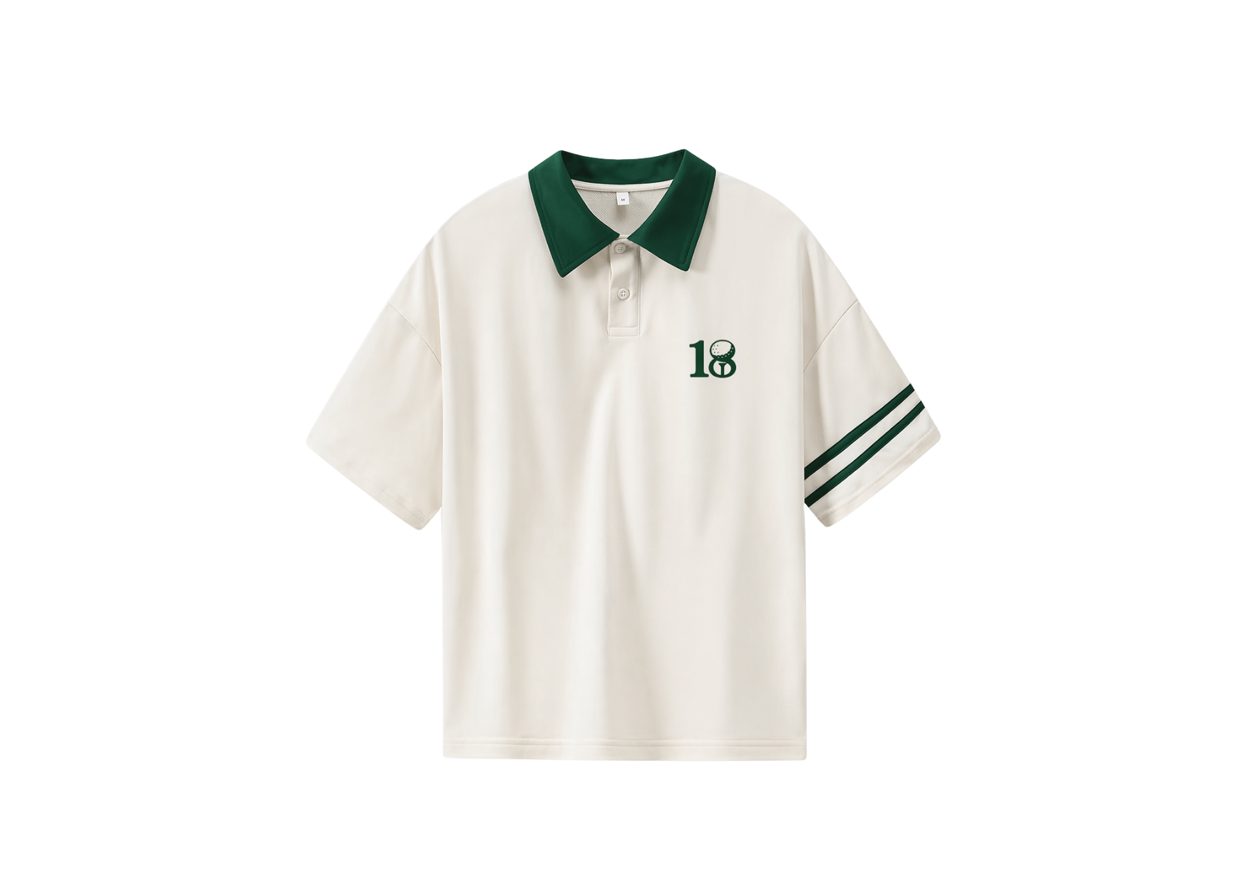 Eighteen and Beyond Signature White Polo with green contrast collar and embroidered 18 logo