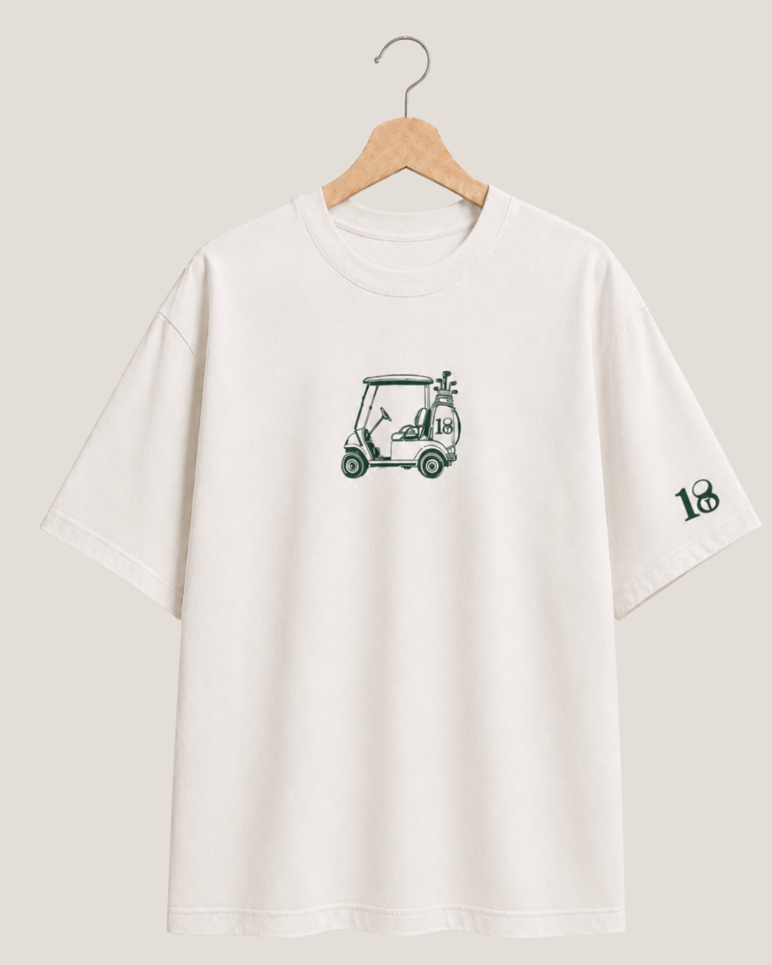 White Vintage Buggy - A vintage Tee for a classic look. Our buggy and our signature 18 sleeve logo is made for the clubhouse and everywhere in between.